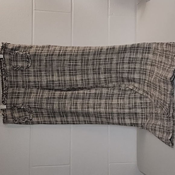 Zara 8 Textured Raw Fringe Edged Trouser Pants Boot Cut Glen Plaid Black Cream - Picture 10 of 10